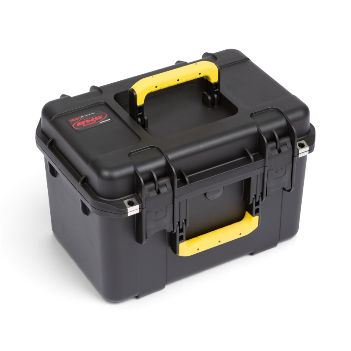 SKB Cases iSeries 1610-10 waterproof deep lure case in black with yellow handles and secure trigger latch system.