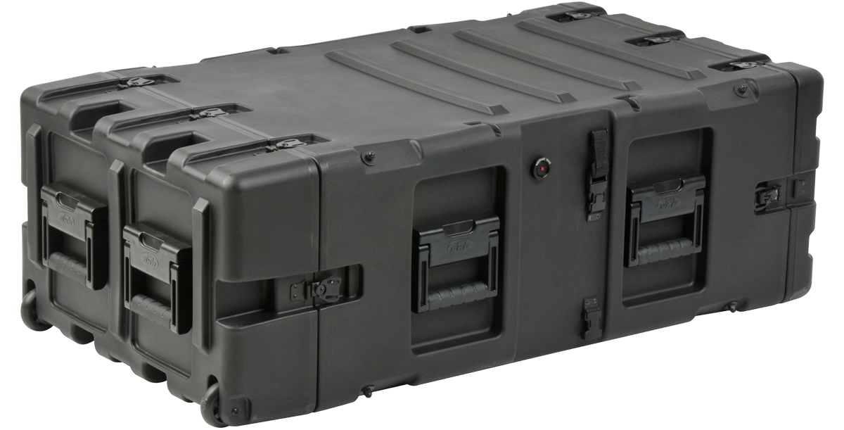 5U 30-inch rack with rugged wheels and ergonomic handles, ideal for mobile, shockproof electronics transport.