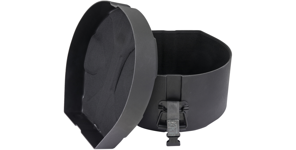 Interior-focused view of SKB Drum Package floor tom case with plush lining for added drum protection and fit.