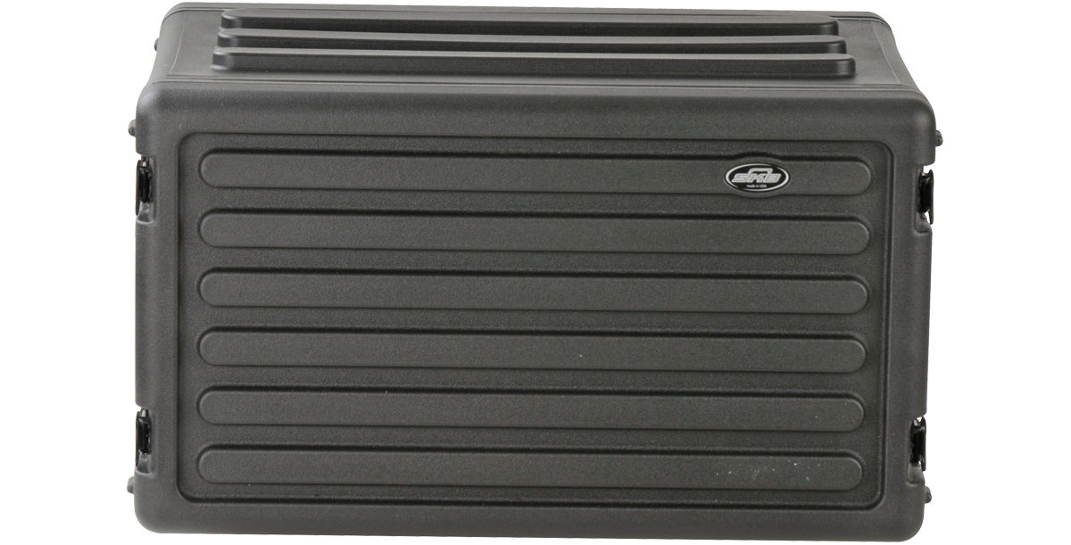 Rear view of 6U Shallow Rack - Durable and Secure with closed lid, showcasing water-resistant, interlocking design for rugged environments.