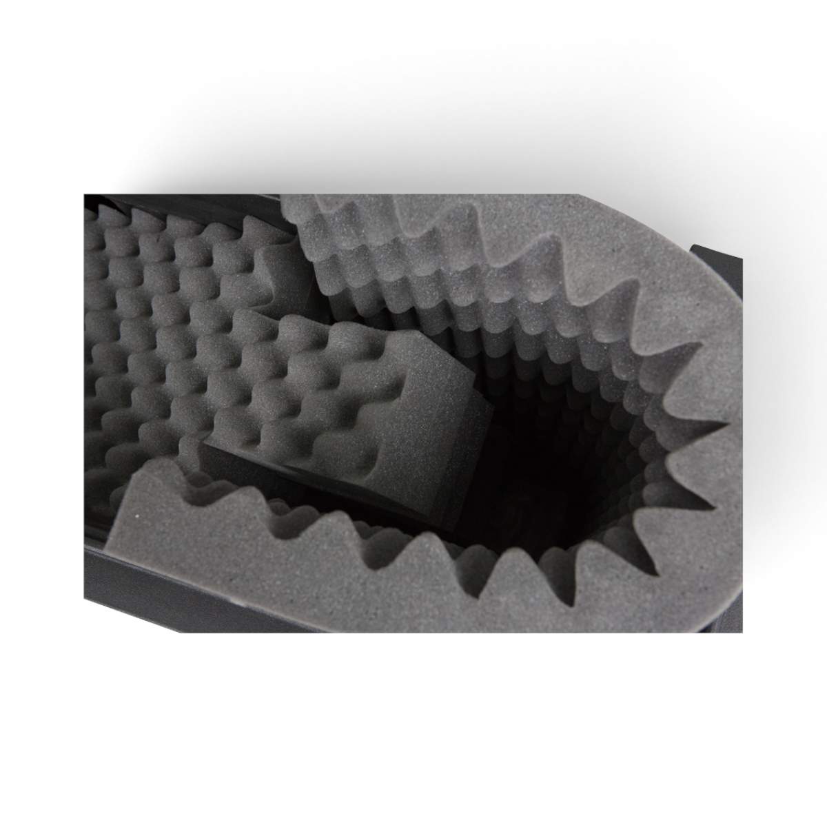 SKB Cases FP Series 4250 transport case interior featuring customisable grey egg-crate foam padding for LCD screens