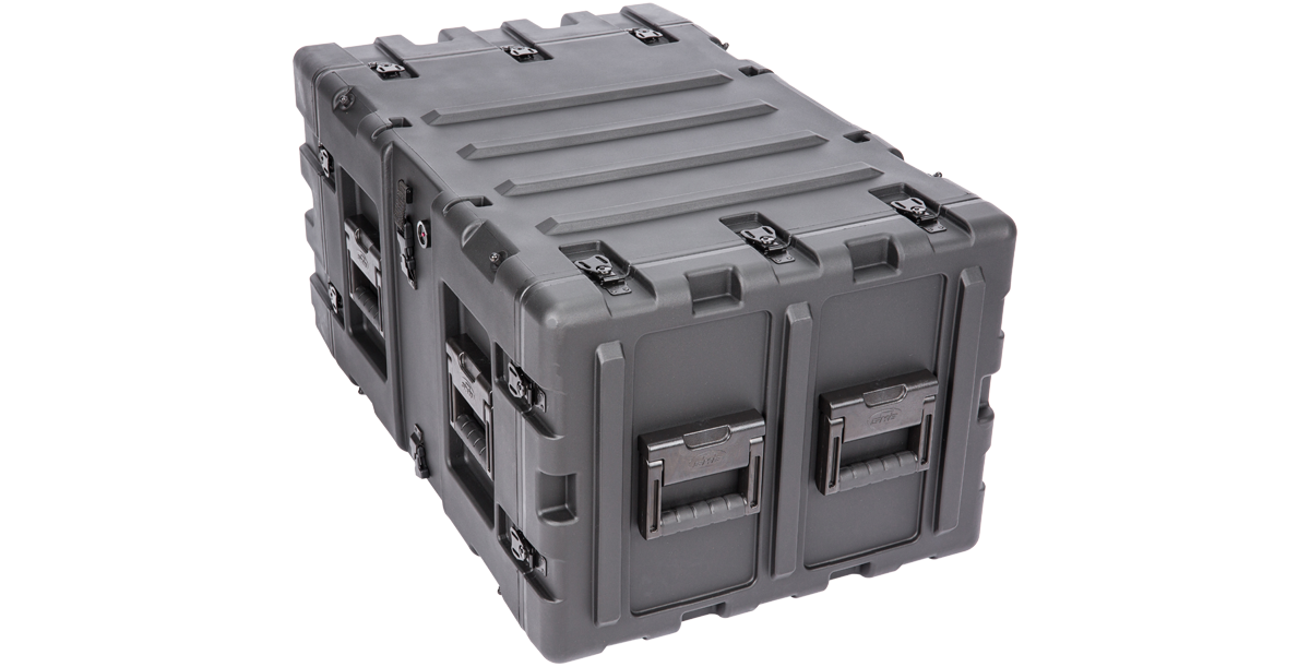 Back-right angle of 7U 24-inch Shock Rack - Secure Transport showing dual handles and impact-resistant casing.