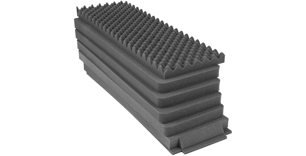 Layered foam replacement for 3i-3913-12 cases with egg-crate top layer, ideal for customizing protection in single-lid vacuum accessory kits.