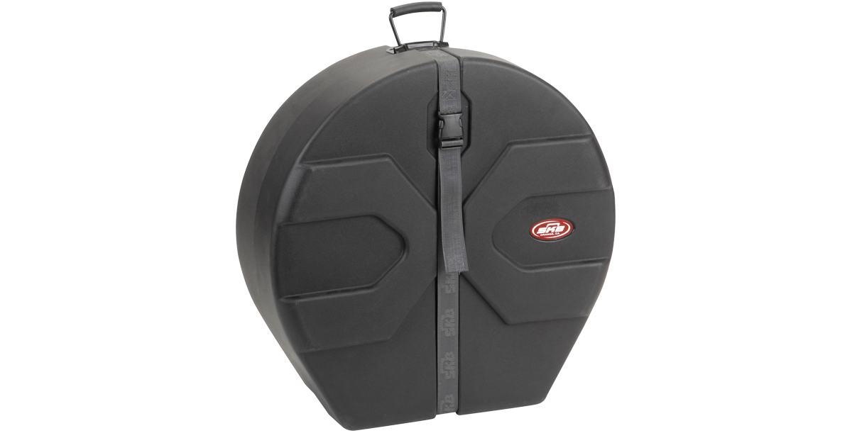 Side view of Lead/Tenor Steel Drum Case with durable molded shell and carrying handle, ideal for percussion transport.