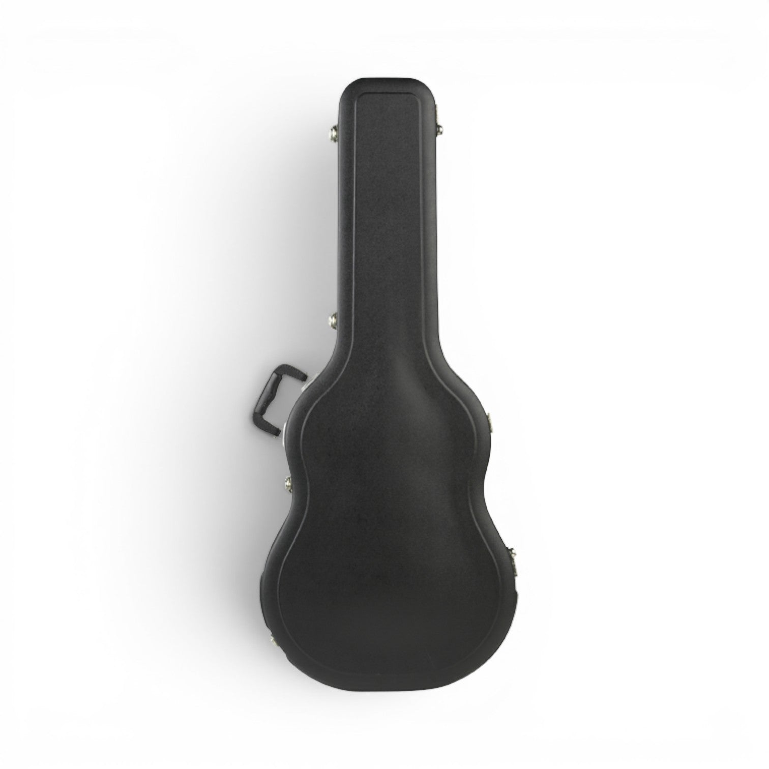 Top view of closed SKB Economy acoustic guitar case, showcasing its contoured shape and hard shell design.