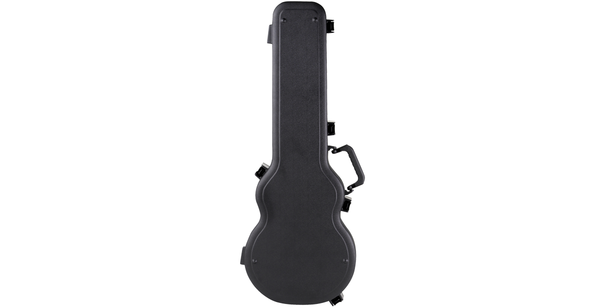 Closed Les Paul® Guitar Case with TSA Locks, showcasing its durable exterior and molded shape for optimal guitar protection.