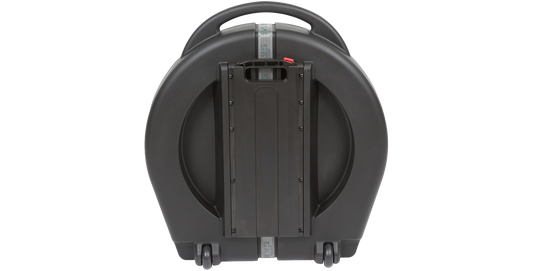 Rolling Cymbal Vault with retracted pull handle and molded wheels, designed to transport up to 8 cymbals securely up to 24 inches in diameter.
