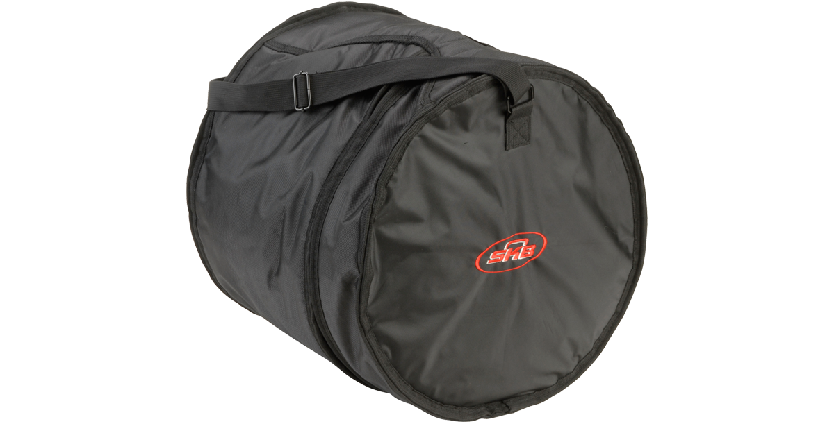 Angled view of 11 x 13 tom drum gig bag with reinforced stitching and durable zipper closures, ideal for percussion transport and storage.