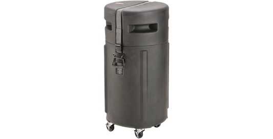 Universal Conga Case with Wheels for 28-32 inch drums, featuring a durable cylindrical design and built-in handles for easy transport.