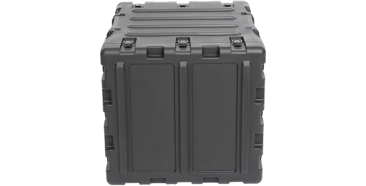 Rear view of 20-inch shock rack case showing sealed back panel and heavy-duty construction for secure electronics transport.