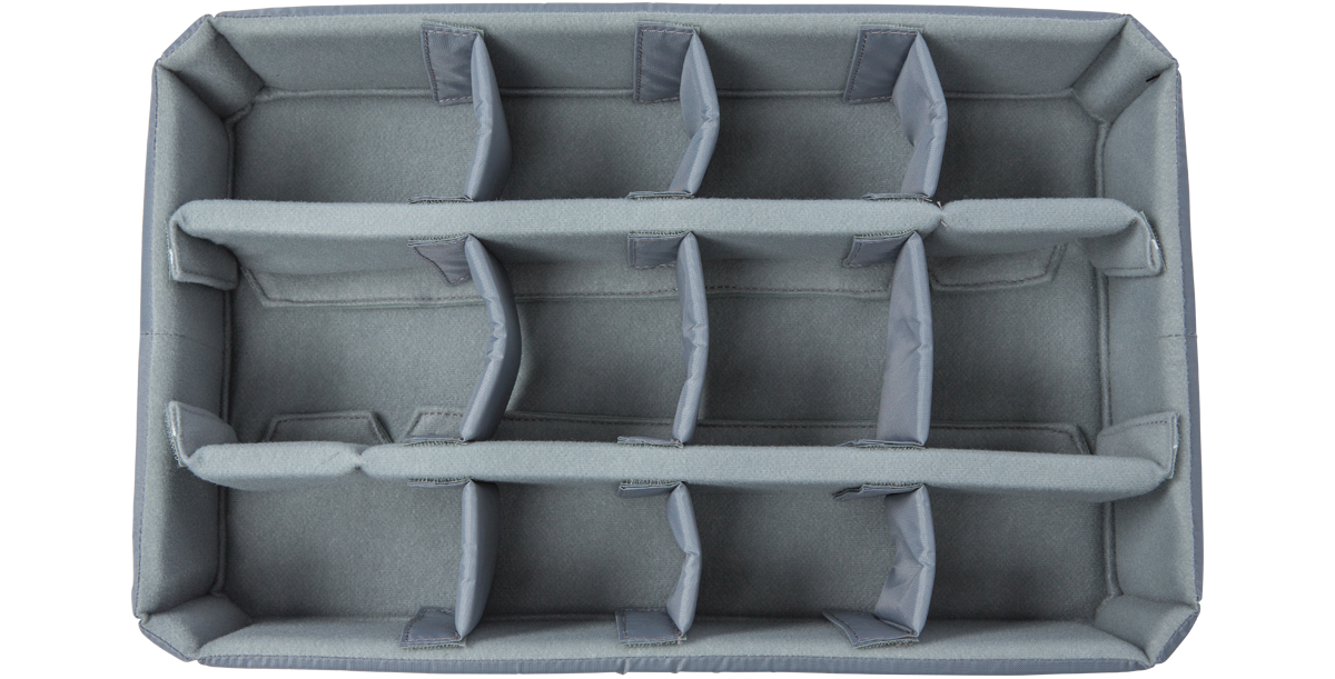 Top view of iSeries 1610-5 Divider Set with Think Tank Design, showing customizable foam inserts for secure fit in SKB vacuum accessory cases.