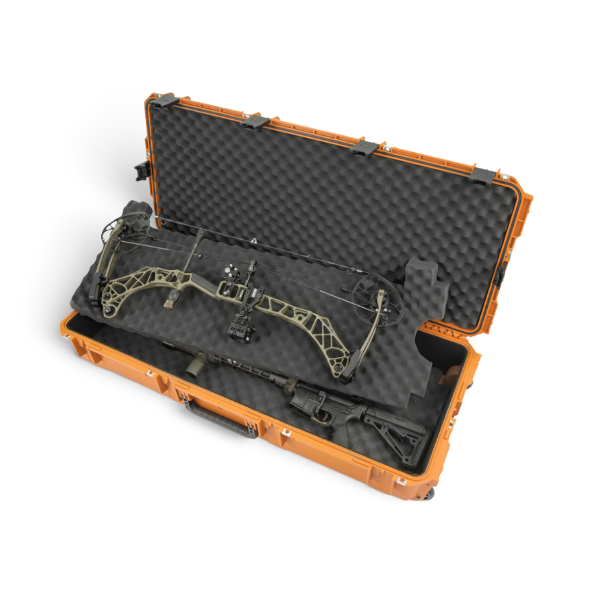 SKB Cases Pro Series double bow and rifle case in coyote brown with interior convoluted foam padding