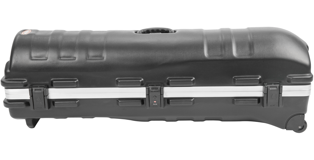 Side profile of ATA Staff Pro XL Golf Travel Case with TSA locks and reinforced aluminum band for secure travel storage.
