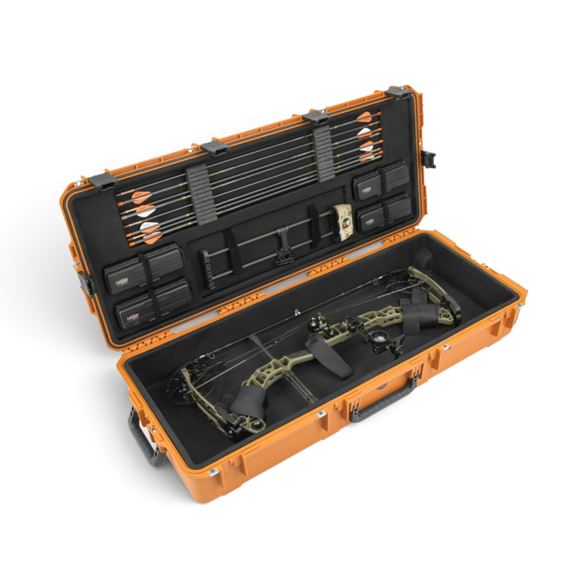 SKB Cases Pro Series large coyote brown waterproof bow case with interior foam storage for arrows and accessories.