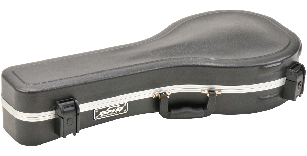 A-Style Mandolin Case with ABS plastic shell and TSA-approved locks, ideal for travel and mandolin protection.