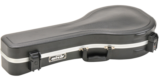 A-Style Mandolin Case with ABS plastic shell and TSA-approved locks, ideal for travel and mandolin protection.