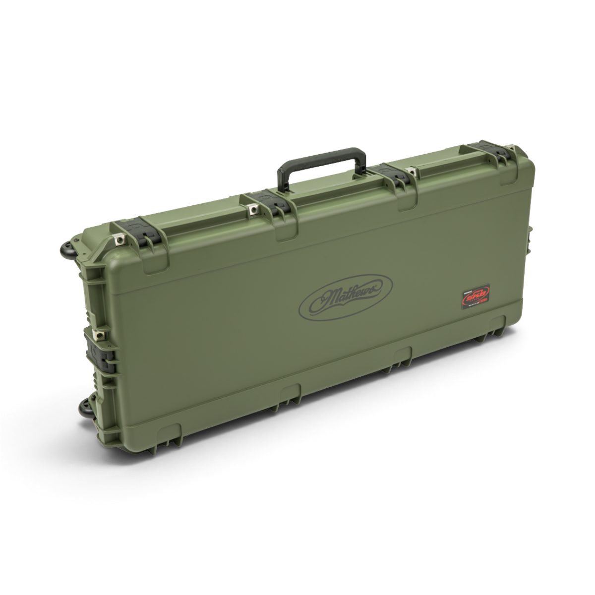 SKB Cases iSeries Mathews deluxe olive green waterproof hard bow case with secure trigger latches and carry handle.