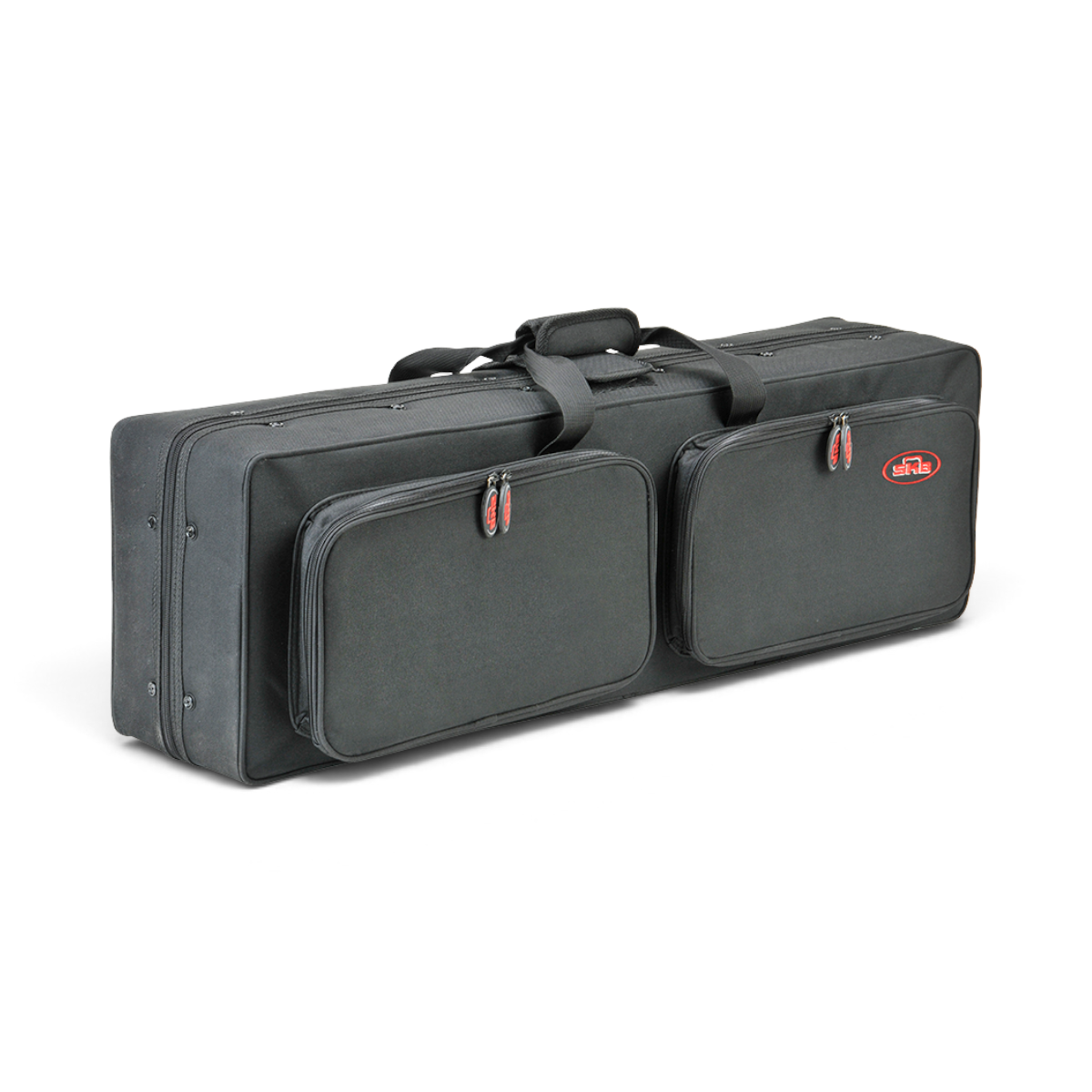 SKB Cases Hybrid 3410 black recurve bow case made of weather-resistant ballistic nylon with two accessory pouches.