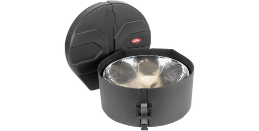 Open Double Second/Double Tenor Drum Case showing padded interior and steel drum fit. Durable Roto-X design for secure percussion transport.