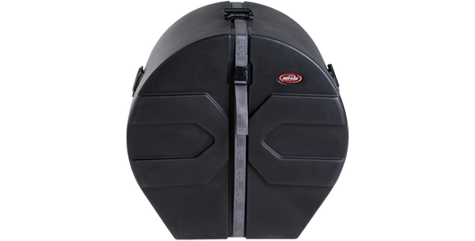 Durable Bass Drum Case 16x24 with roto-mold design, featuring a secure front latch and molded exterior for maximum drum protection.