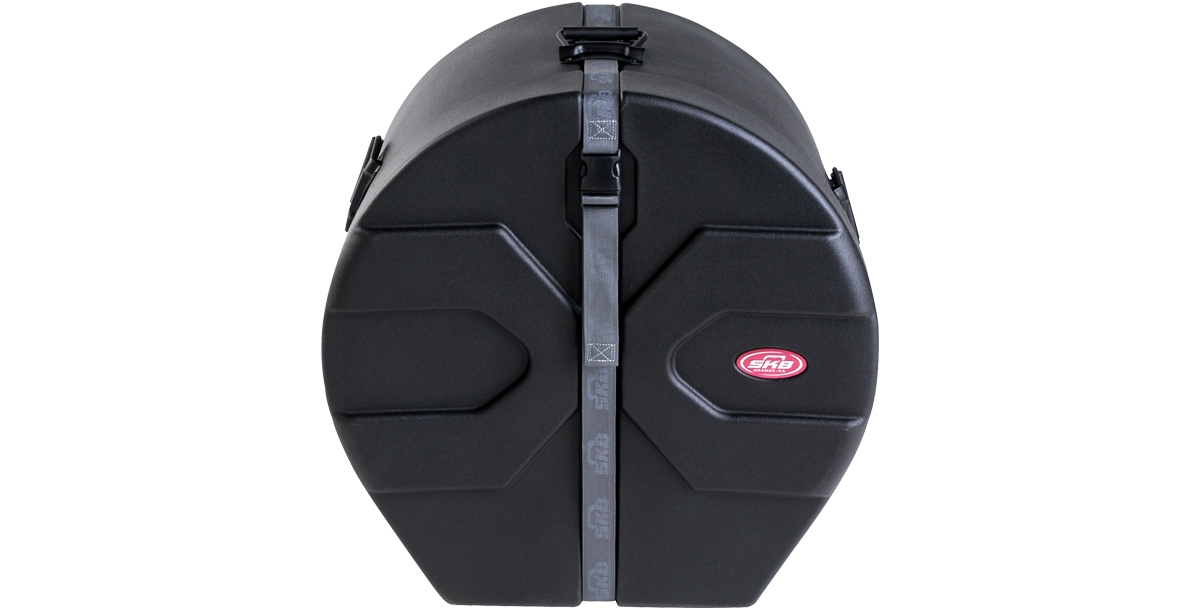 Front view of 14 x 20 bass drum case featuring a durable roto-molded shell and roto-X pattern for rugged protection and stacking.