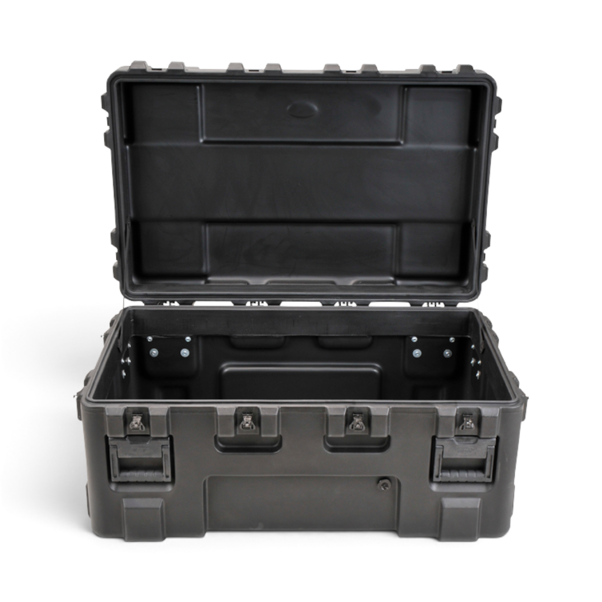SKB Cases rSeries 4024-18 black roto-molded military-standard equipment case with open lid and stainless steel latches