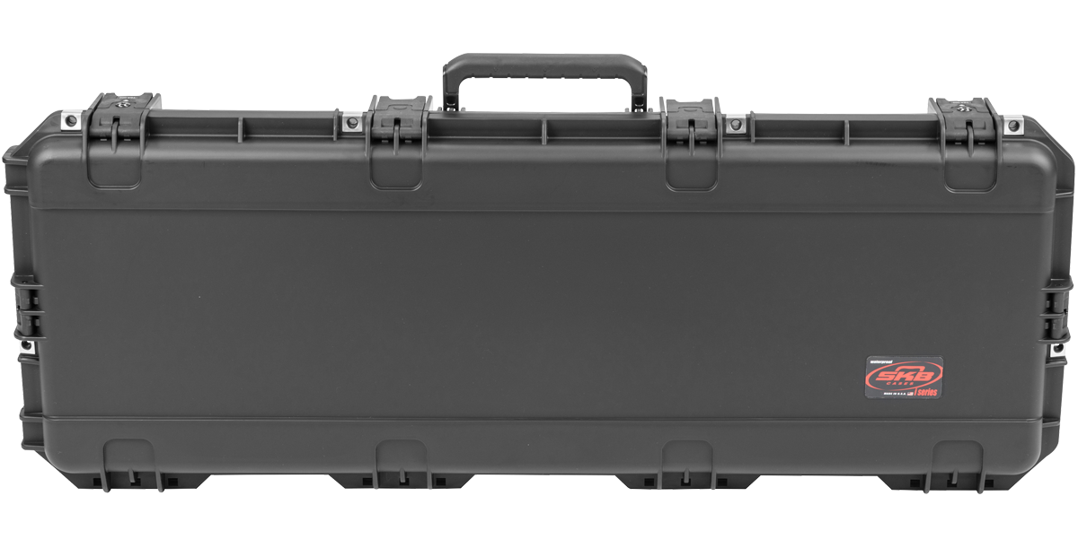 Closed SKB iSeries Guitar Case - Les Paul Waterproof with durable black exterior and TSA-approved locking latches.