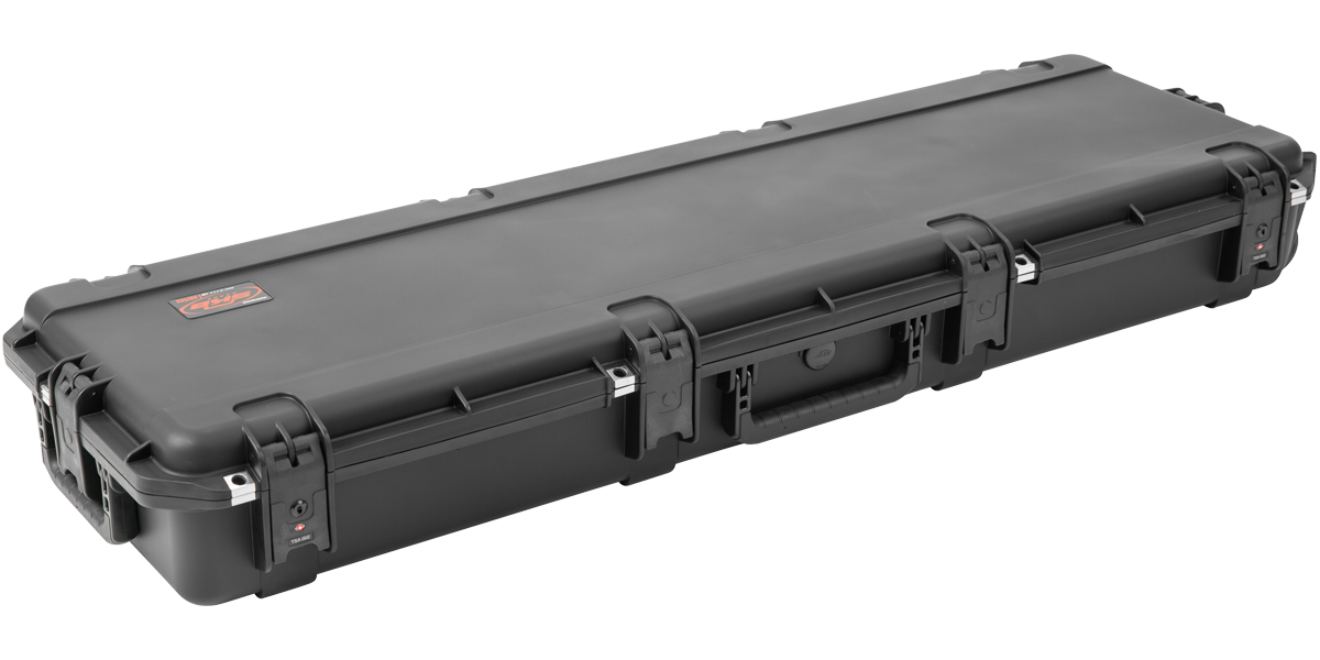 Compact and rugged iSeries Waterproof Bass Guitar Case in closed position, ideal for secure travel and storage.
