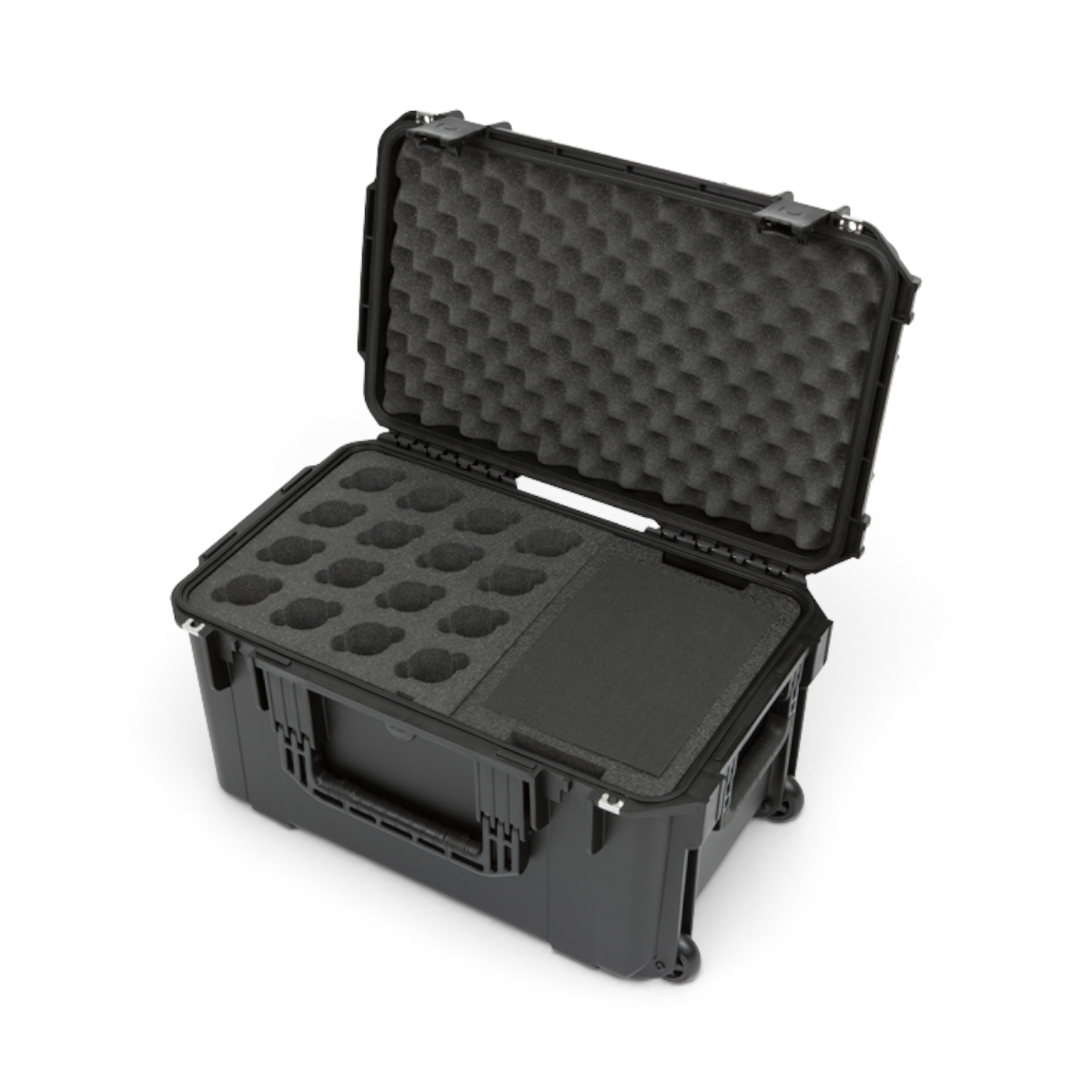 SKB Cases iSeries wireless microphone case with custom foam interior for 16 mics and accessory tray in black
