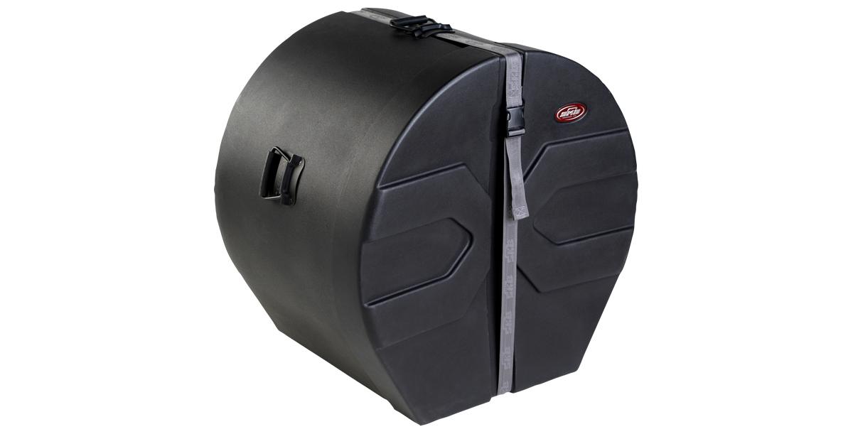 Angled view of Marching Bass Drum Case - Durable Protection | Roto-molded with ergonomic handles and reinforced exterior for rugged use.