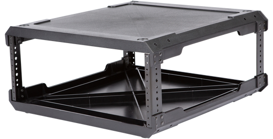 Angled view of SKB 4U Injection Molded Rack Frame showing lightweight molded structure. Perfect for portable fly rack configurations.