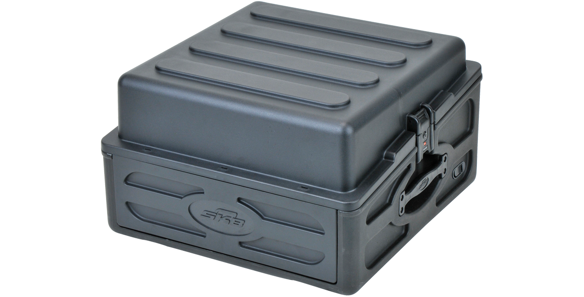 Closed 10 x 2 compact rack case with ribbed hard lid and TSA lock, designed for secure and portable AV equipment storage.