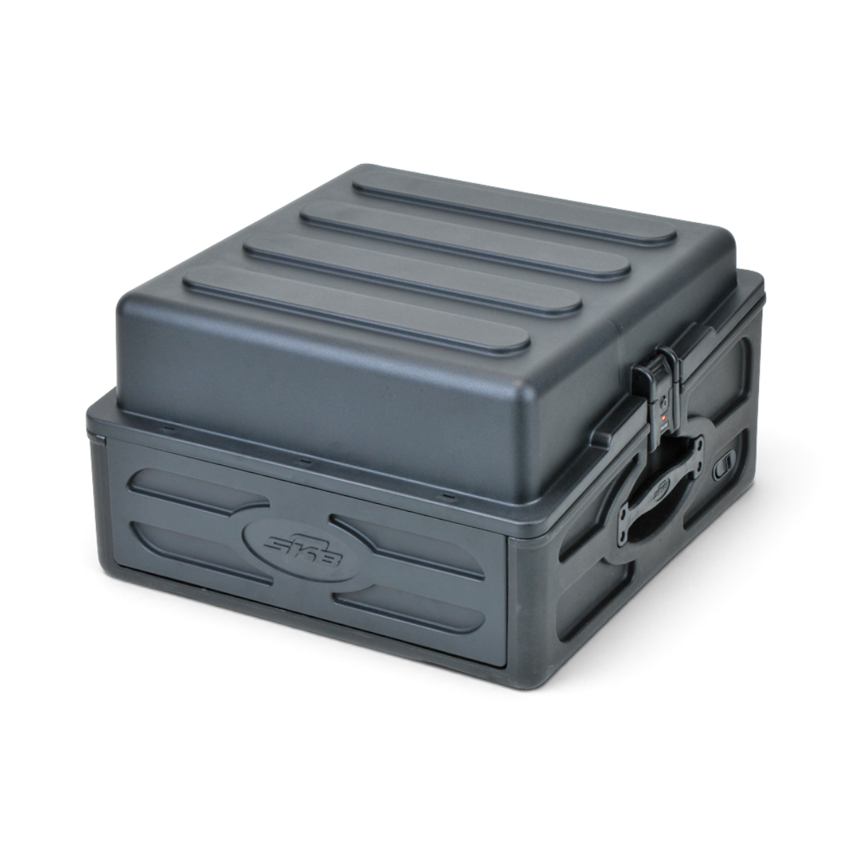 Closed 10 x 2 compact rack case with ribbed hard lid and TSA lock, designed for secure and portable AV equipment storage.