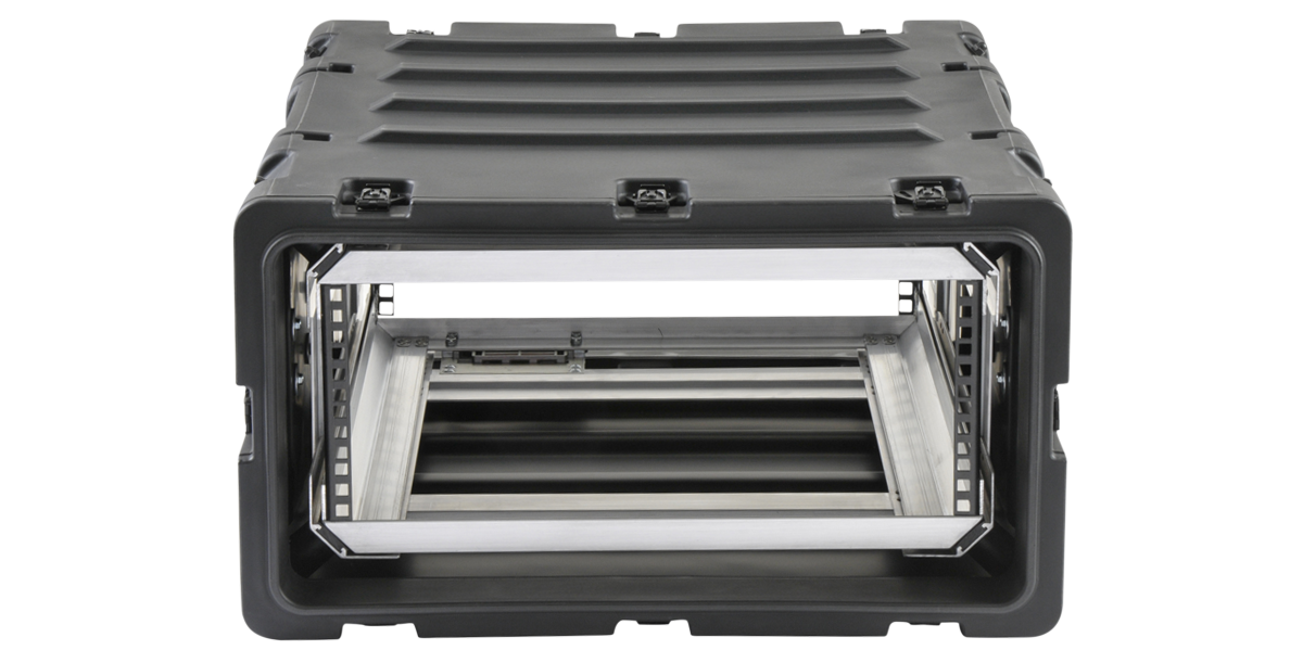 24-inch Deep Shock Rack Case - Lightweight Transport with open front view showing internal shock-mounted frame for secure electronic gear storage.