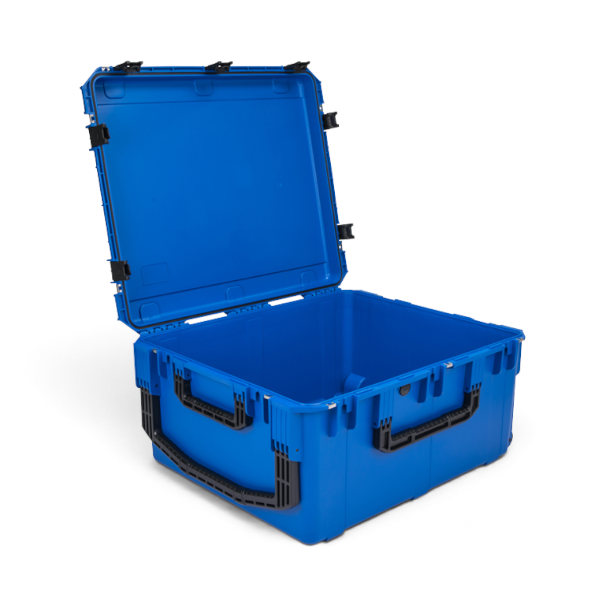 SKB Cases iSeries 3026-15 blue waterproof injection molded equipment case with open lid and black trigger latches.