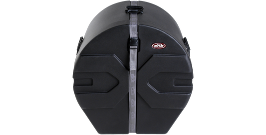 16 x 22 bass drum case with roto-molded design, featuring a durable black exterior and front buckle for secure closure.