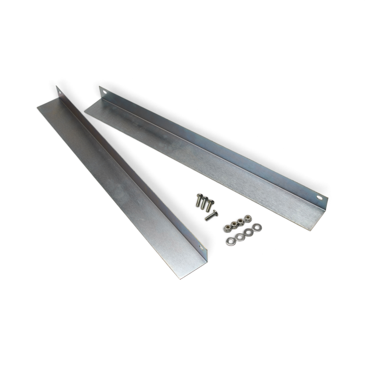 20 inch support rails made of zinc-plated steel for shock racks, shown with mounting hardware for rack case reinforcement.