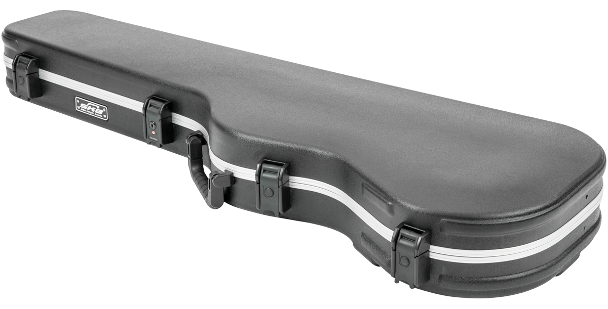 Closed Precision Jazz Bass Case with TSA Lock, showing durable exterior shell, secure latches, and molded handle for travel protection.