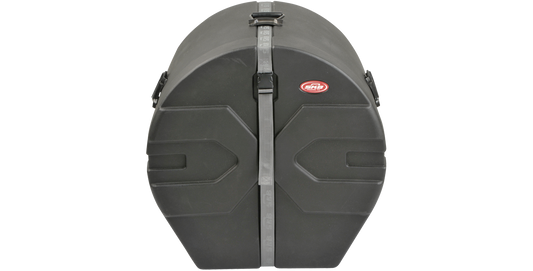 Front view of 18 x 22 Bass Drum Case with padded interior and durable roto-molded shell for superior drum protection and portability.