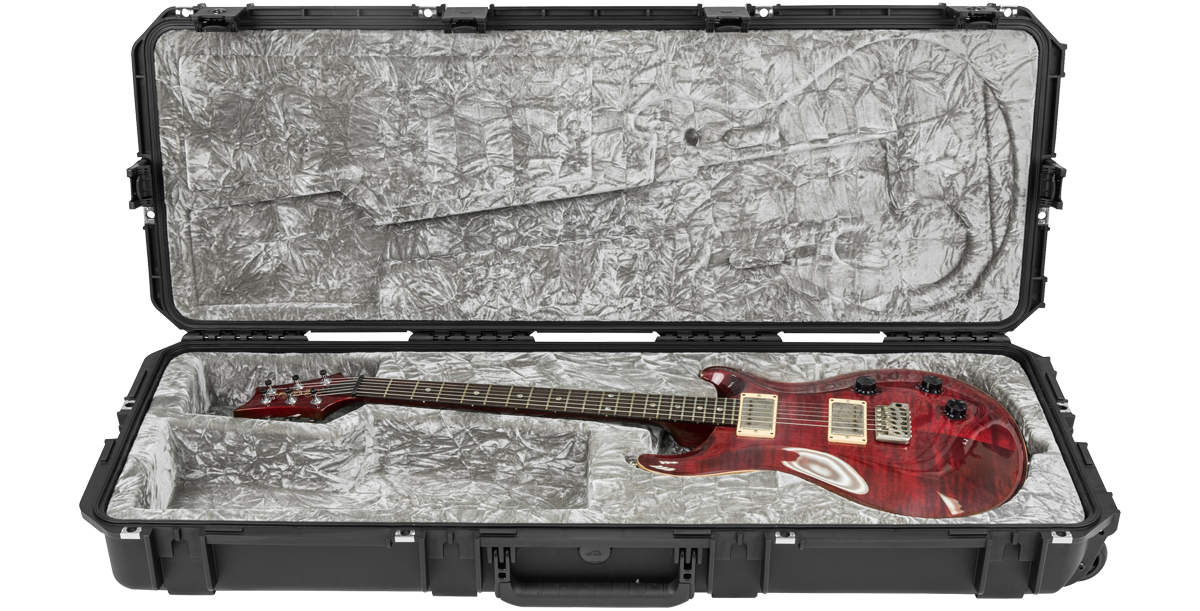 Waterproof PRS Guitar Case - iSeries open with red PRS electric guitar inside, showing custom foam interior for secure fit and protection.