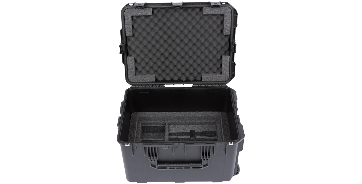 4U Molded Wireless Mic Fly Rack case with custom foam compartments for transmitters and accessories. Ideal for pro audio travel protection.
