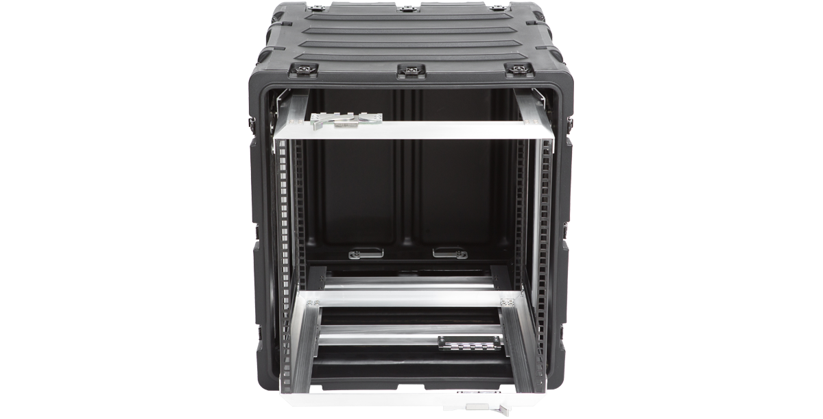 Top-down interior view of 20-inch shockproof rack, highlighting heat-resistant build and secure mounting system for electronics.