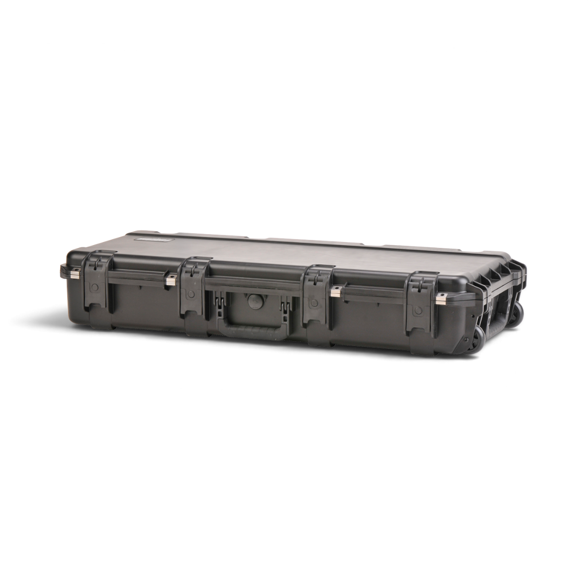 SKB Cases iSeries 3614-6 black waterproof baseball bat case with trigger latches and wheels on a white background.
