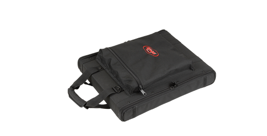 1U Soft Rack Series portable audio equipment case with zippered front pouch and padded handle, ideal for wireless mic systems.