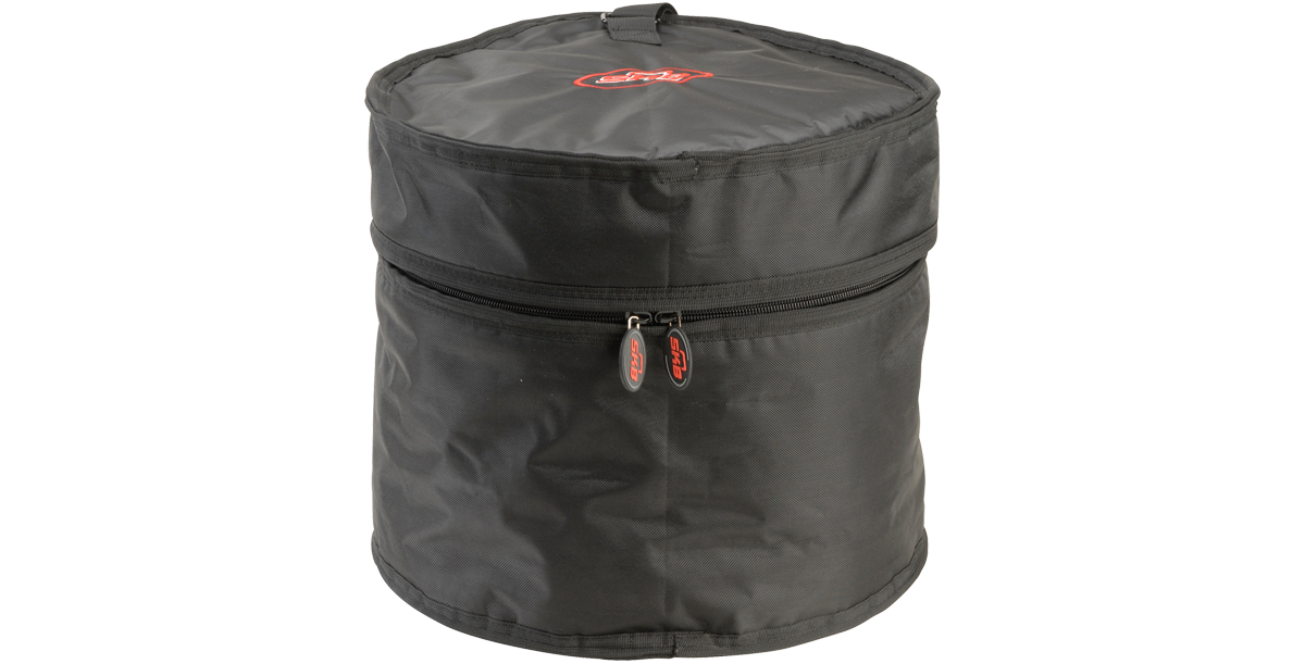 11 x 13 drum gig bag for tom in upright position, made of durable ballistic nylon with dual zippers for secure storage and transport.