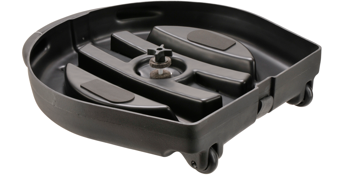 Interior view of 22 Inch Cymbal Case featuring padded dividers and central mounting post to securely hold up to eight cymbals.