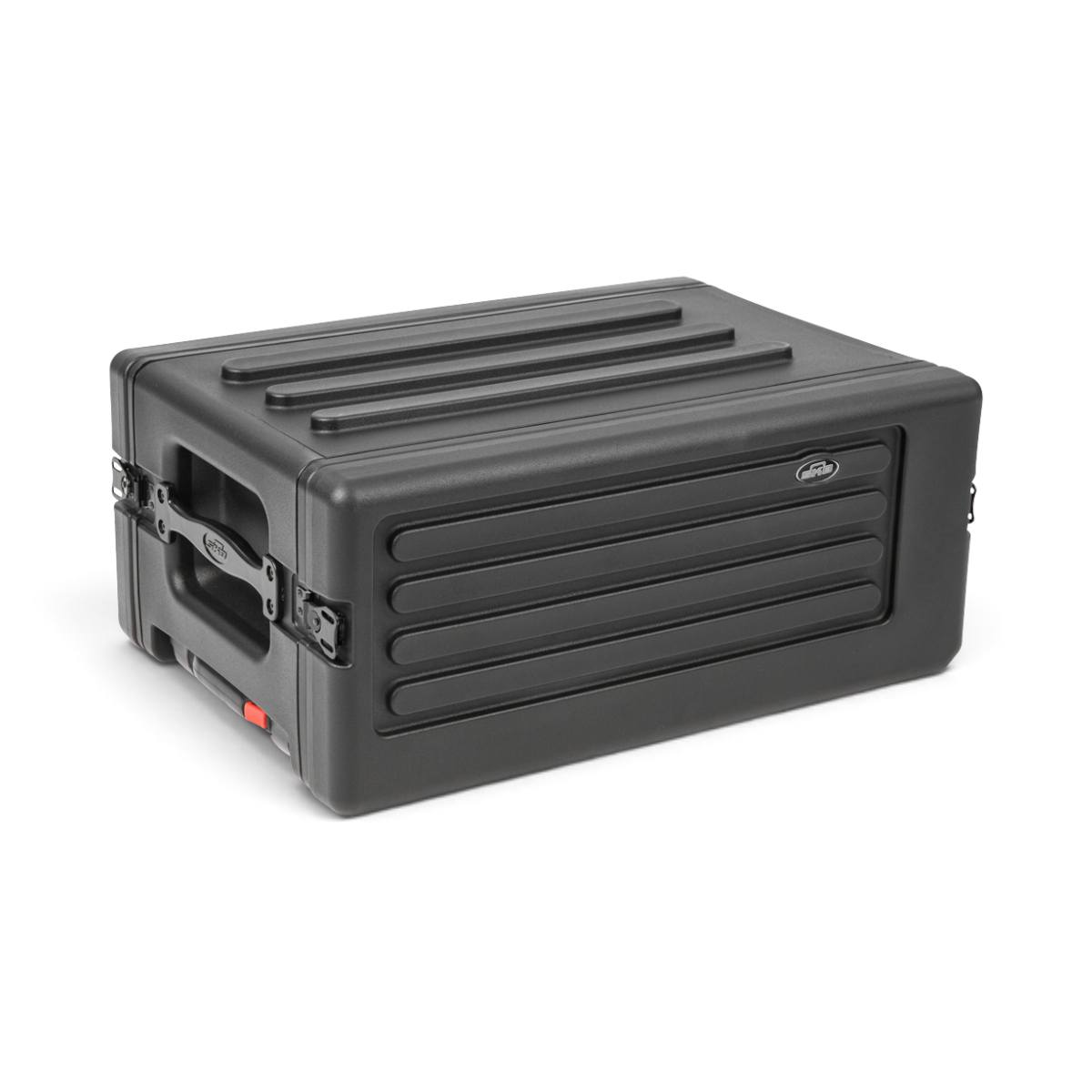 SKB Cases 4U rSeries shallow rolling rack in black roto-molded polyethylene with recessed latches and side handles