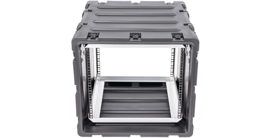 Front view of 9U Shockproof Rack Case - Secure Electronics Transport with reinforced frame for sensitive equipment protection.