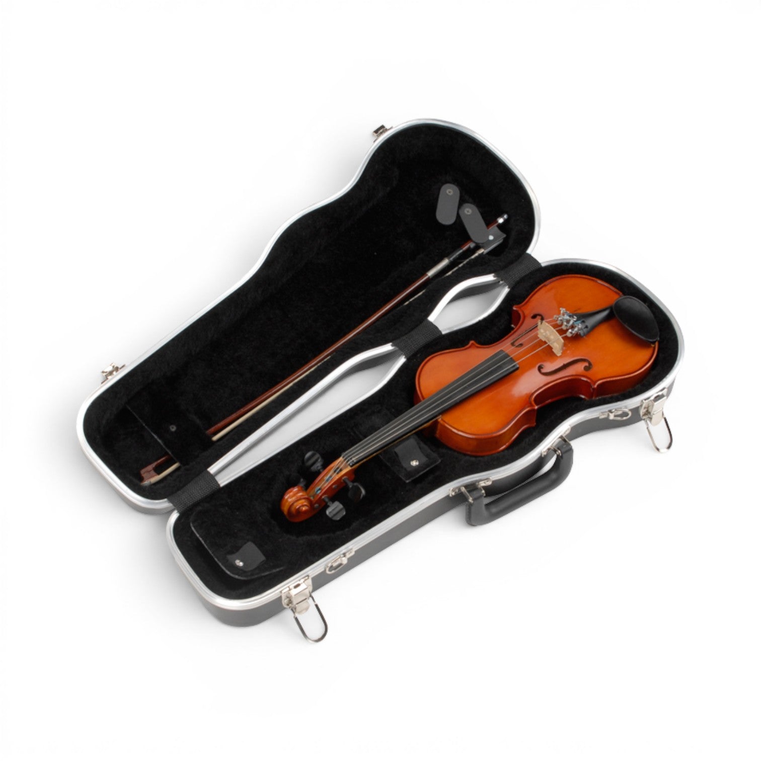 1/4 Violin Case - Deluxe Protection with plush interior, fits violin and two bows. Includes D-rings for shoulder strap and accessory storage.