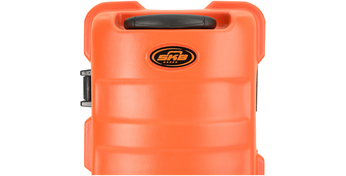 Top view of ATA Staff Pro XL Golf Travel Case featuring SKB logo and molded handle, ideal for secure golf club transport.